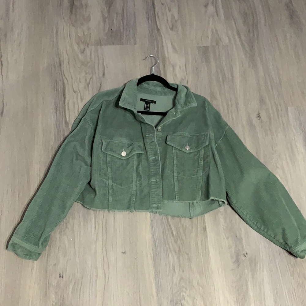 Green cropped jean jacket